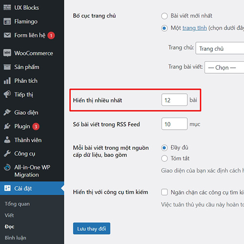 Thay đổi số lượng hiển thị bài viết trên một trang trong Wordpress